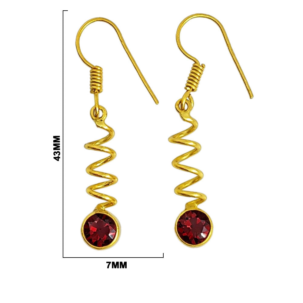Premium 18K Gold Plated Spiral Wave White Zircon, Green Onyx, Red Garnet Stone Dangle Earrings BIE1019