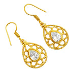 Designer 18K Gold Plated White Zircon, Green Onyx, Red Garnet Teardrop Dangle Earrings for Women & Girls BIE1020