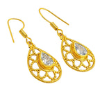 Designer 18K Gold Plated White Zircon, Green Onyx, Red Garnet Teardrop Dangle Earrings for Women & Girls BIE1020