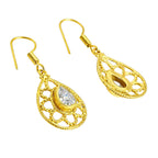 Designer 18K Gold Plated White Zircon, Green Onyx, Red Garnet Teardrop Dangle Earrings for Women & Girls BIE1020