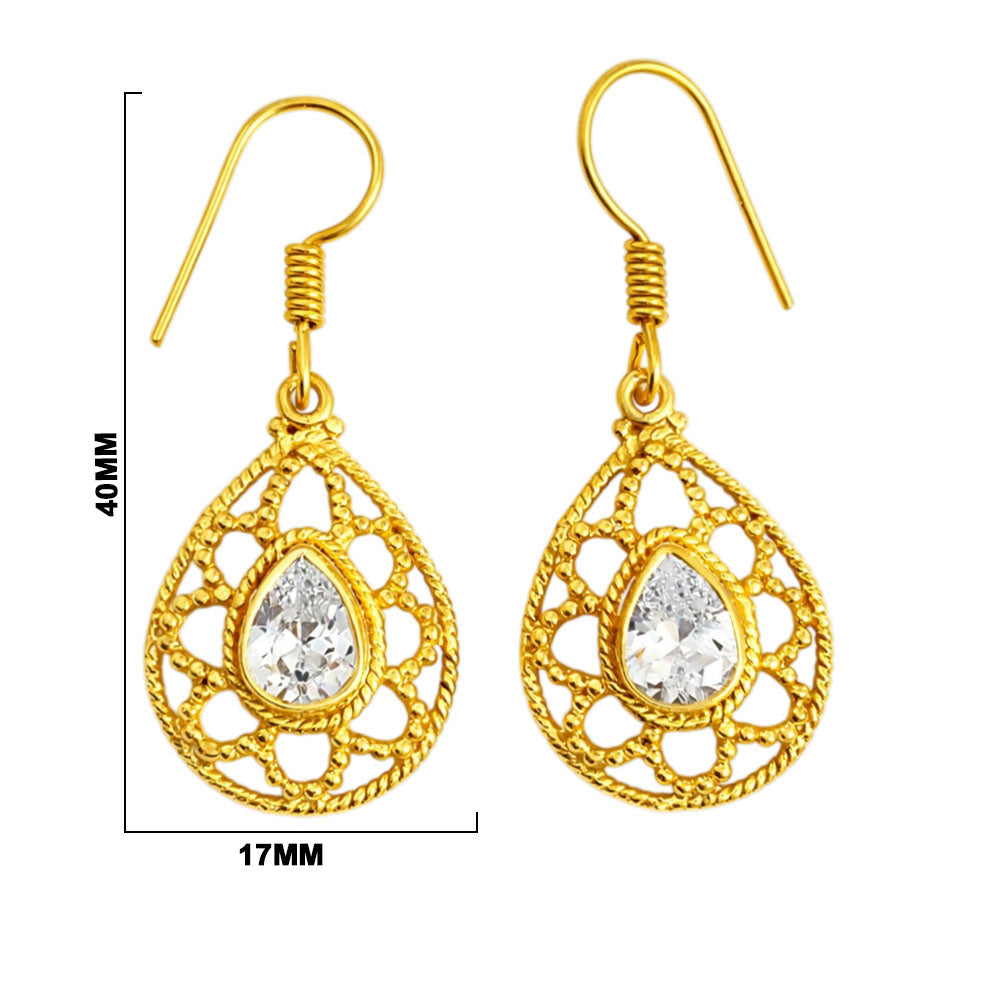 Designer 18K Gold Plated White Zircon, Green Onyx, Red Garnet Teardrop Dangle Earrings for Women & Girls BIE1020