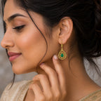 Designer 18K Gold Plated White Zircon, Green Onyx, Red Garnet Teardrop Dangle Earrings for Women & Girls BIE1020