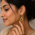 Designer 18K Gold Plated White Zircon, Green Onyx, Red Garnet Teardrop Dangle Earrings for Women & Girls BIE1020