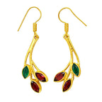 Trendy 18K Gold Plated Red Green & White Stone Leaf Drop Earrings for Women & Girls BIE1021