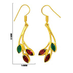 Trendy 18K Gold Plated Red Green & White Stone Leaf Drop Earrings for Women & Girls BIE1021