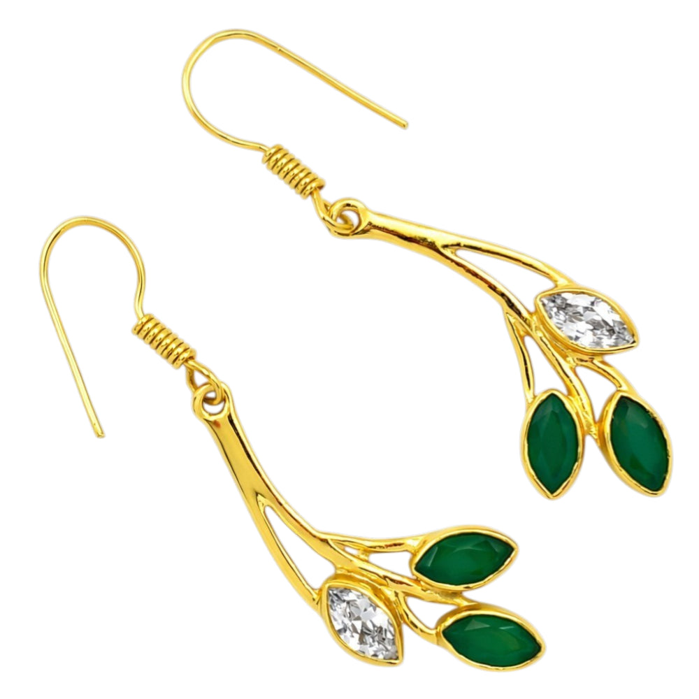 Trendy 18K Gold Plated Red Green & White Stone Leaf Drop Earrings for Women & Girls BIE1021