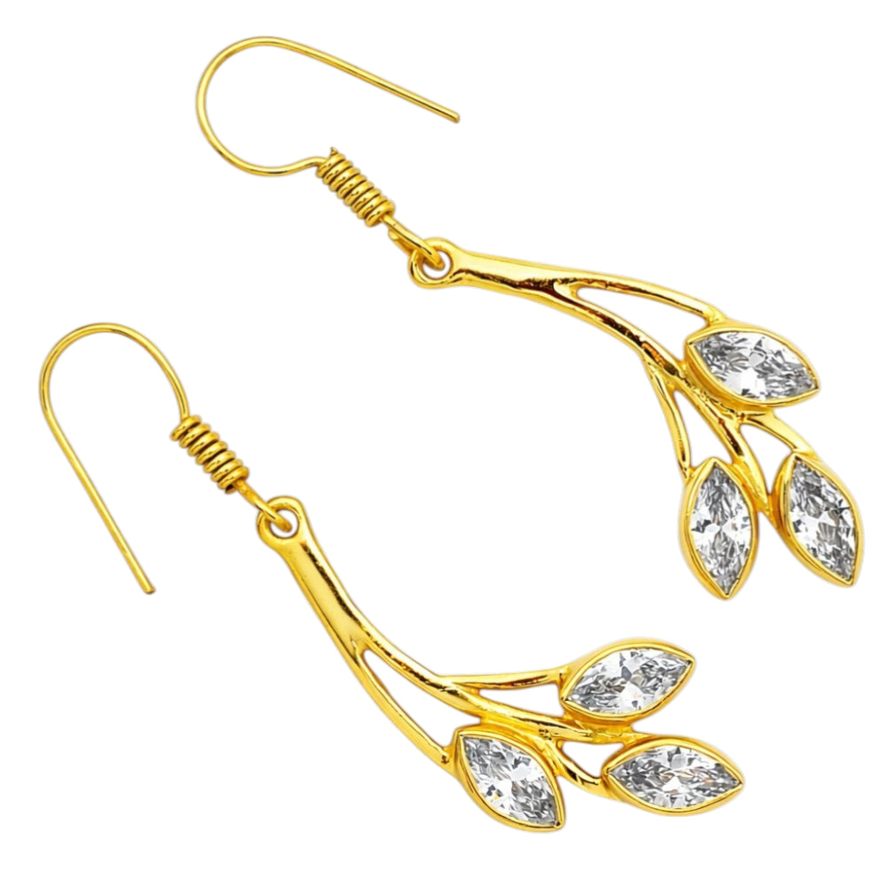Trendy 18K Gold Plated Red Green & White Stone Leaf Drop Earrings for Women & Girls BIE1021