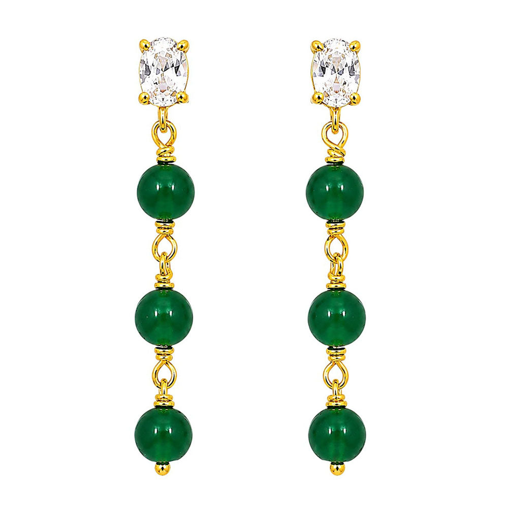 Premium 18K Gold Plated Green Bead Chain Earrings for Ethnic & Western Wear BIE1022