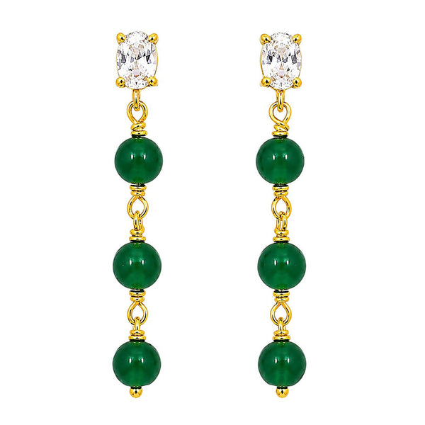 Premium 18K Gold Plated Green Bead Chain Earrings for Ethnic & Western Wear BIE1022
