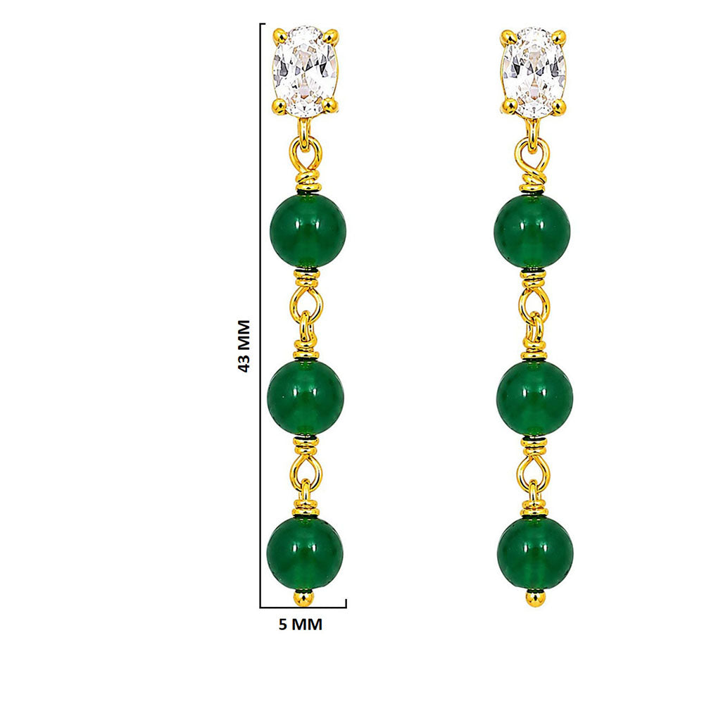 Premium 18K Gold Plated Green Bead Chain Earrings for Ethnic & Western Wear BIE1022