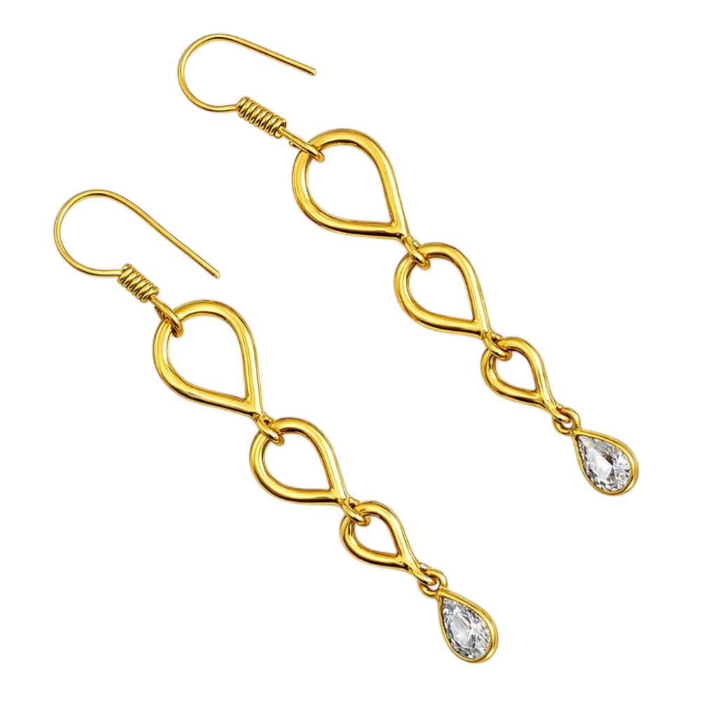 Trendy 18K Gold Plated Link Chain White Zircon, Green Onyx, Red Garnet Drop Earrings for Women & Girls BIE1023