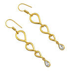 Trendy 18K Gold Plated Link Chain White Zircon, Green Onyx, Red Garnet Drop Earrings for Women & Girls BIE1023