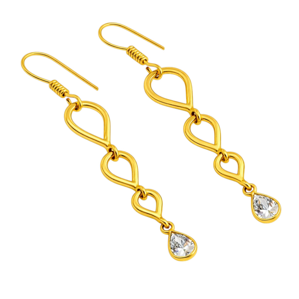 Trendy 18K Gold Plated Link Chain White Zircon, Green Onyx, Red Garnet Drop Earrings for Women & Girls BIE1023