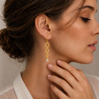 Trendy 18K Gold Plated Link Chain White Zircon, Green Onyx, Red Garnet Drop Earrings for Women & Girls BIE1023