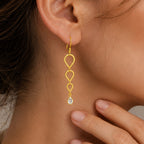 Trendy 18K Gold Plated Link Chain White Zircon, Green Onyx, Red Garnet Drop Earrings for Women & Girls BIE1023