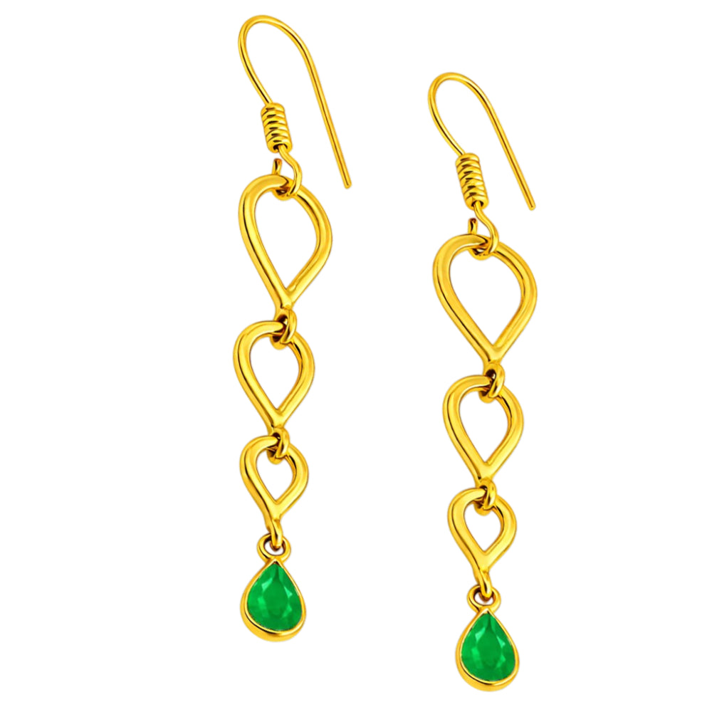 Trendy 18K Gold Plated Link Chain White Zircon, Green Onyx, Red Garnet Drop Earrings for Women & Girls BIE1023