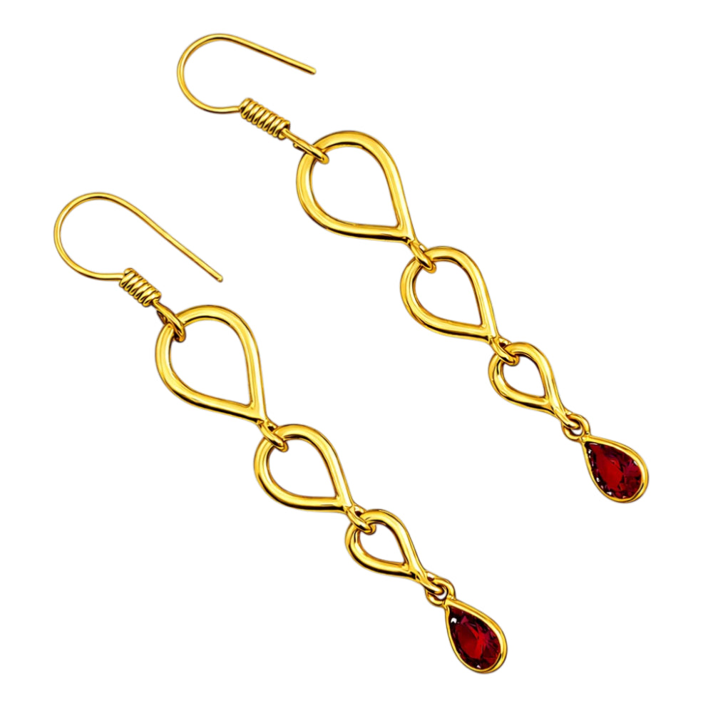 Trendy 18K Gold Plated Link Chain White Zircon, Green Onyx, Red Garnet Drop Earrings for Women & Girls BIE1023