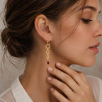 Trendy 18K Gold Plated Link Chain White Zircon, Green Onyx, Red Garnet Drop Earrings for Women & Girls BIE1023
