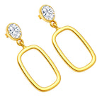Trendy 18K Gold Plated White Zircon, Green Onyx, Red Garnet Rectangle Drop Earrings for Women & Girls BIE1024