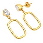 Trendy 18K Gold Plated White Zircon, Green Onyx, Red Garnet Rectangle Drop Earrings for Women & Girls BIE1024