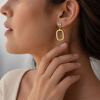 Trendy 18K Gold Plated White Zircon, Green Onyx, Red Garnet Rectangle Drop Earrings for Women & Girls BIE1024