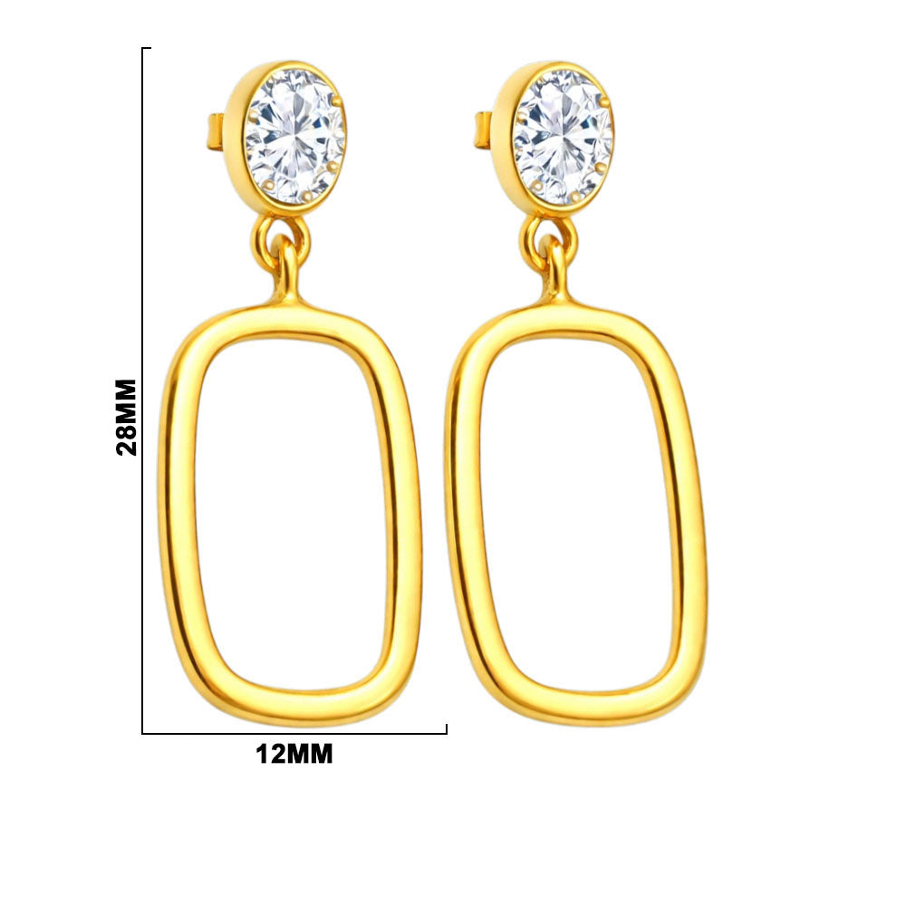Trendy 18K Gold Plated White Zircon, Green Onyx, Red Garnet Rectangle Drop Earrings for Women & Girls BIE1024