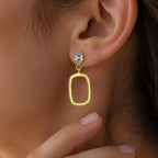 Trendy 18K Gold Plated White Zircon, Green Onyx, Red Garnet Rectangle Drop Earrings for Women & Girls BIE1024