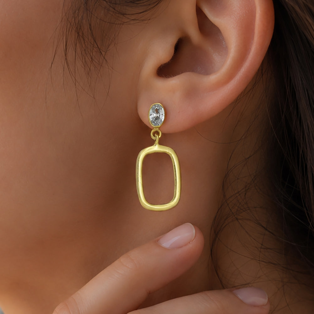 Trendy 18K Gold Plated White Zircon, Green Onyx, Red Garnet Rectangle Drop Earrings for Women & Girls BIE1024