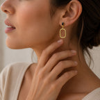 Trendy 18K Gold Plated White Zircon, Green Onyx, Red Garnet Rectangle Drop Earrings for Women & Girls BIE1024