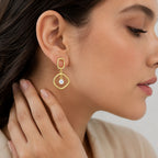 Trendy 18K Gold Plated Geometric White Zircon, Green Onyx, Red Garnet Drop Earrings for Women & Girls BIE1025
