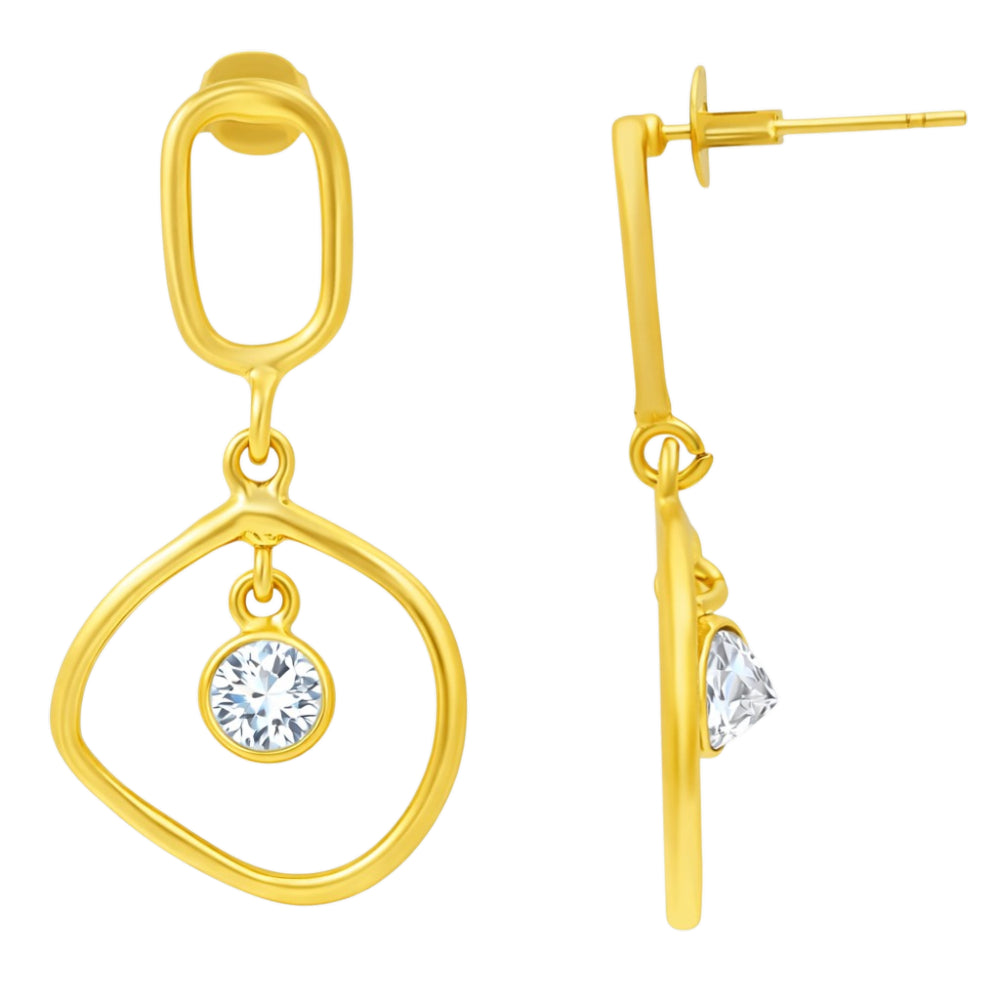 Trendy 18K Gold Plated Geometric White Zircon, Green Onyx, Red Garnet Drop Earrings for Women & Girls BIE1025