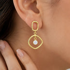 Trendy 18K Gold Plated Geometric White Zircon, Green Onyx, Red Garnet Drop Earrings for Women & Girls BIE1025