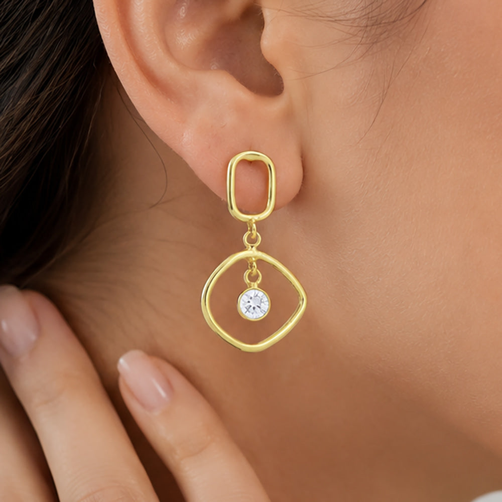 Trendy 18K Gold Plated Geometric White Zircon, Green Onyx, Red Garnet Drop Earrings for Women & Girls BIE1025