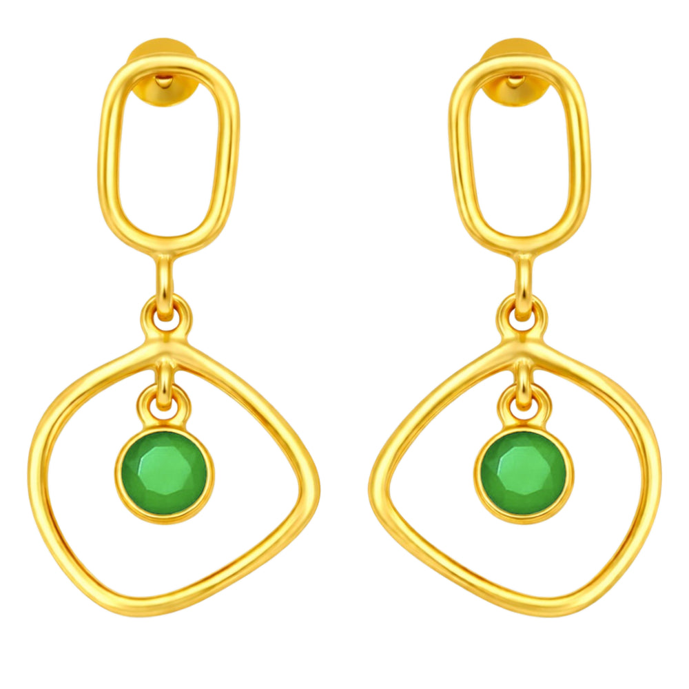 Trendy 18K Gold Plated Geometric White Zircon, Green Onyx, Red Garnet Drop Earrings for Women & Girls BIE1025