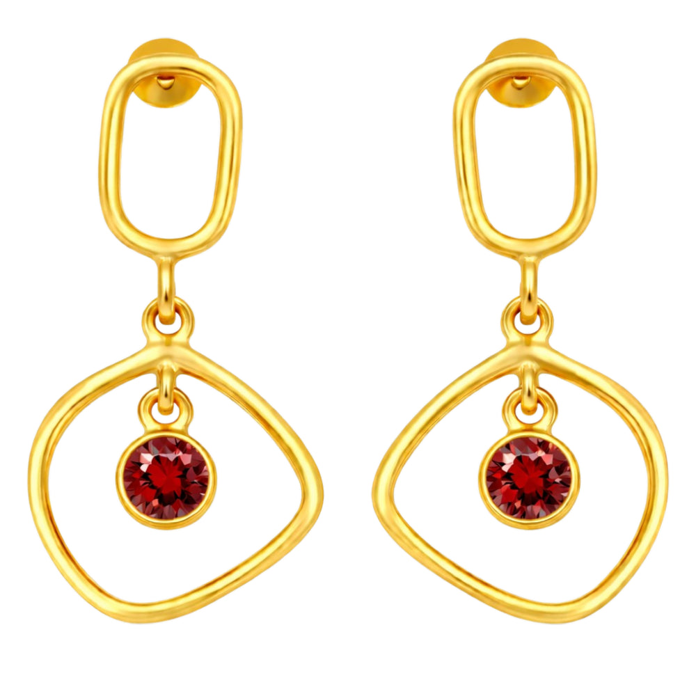 Trendy 18K Gold Plated Geometric White Zircon, Green Onyx, Red Garnet Drop Earrings for Women & Girls BIE1025