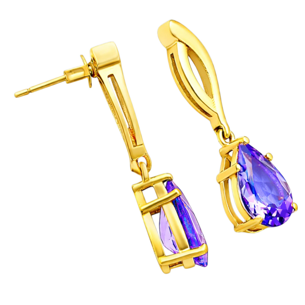 Trendy 18K Gold Plated Colored Gemstone Teardrop Drop Earrings for Women & Girls BIE1026