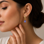 Trendy 18K Gold Plated Colored Gemstone Teardrop Drop Earrings for Women & Girls BIE1026