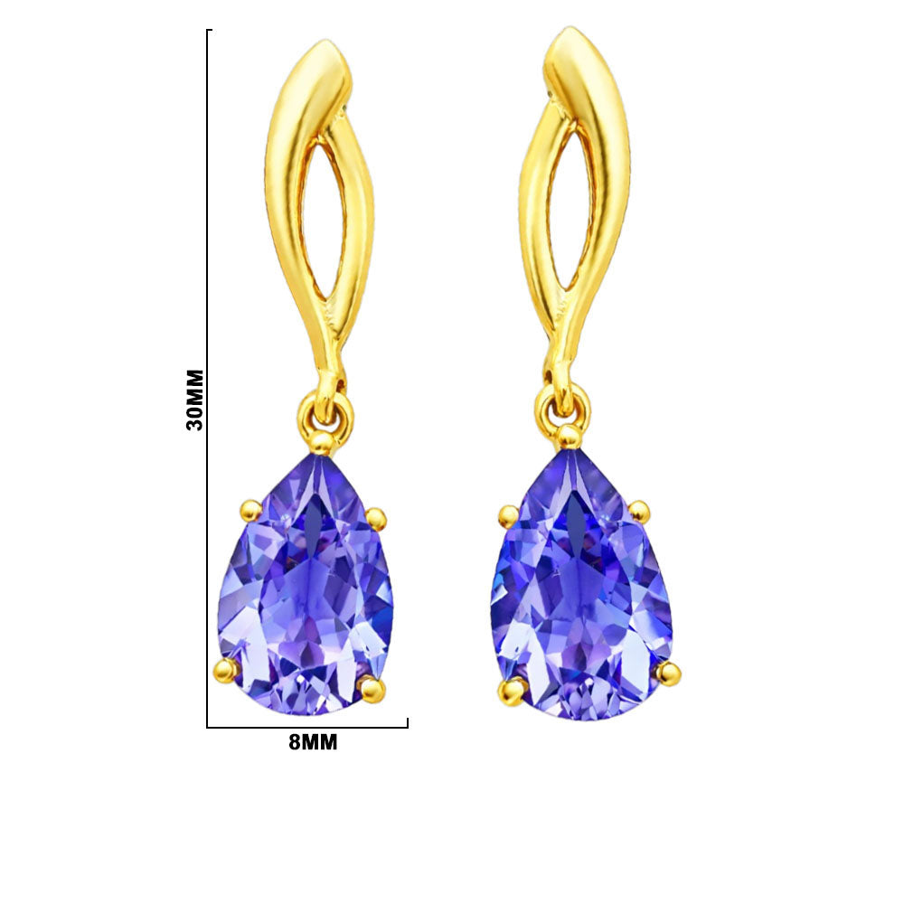 Trendy 18K Gold Plated Colored Gemstone Teardrop Drop Earrings for Women & Girls BIE1026