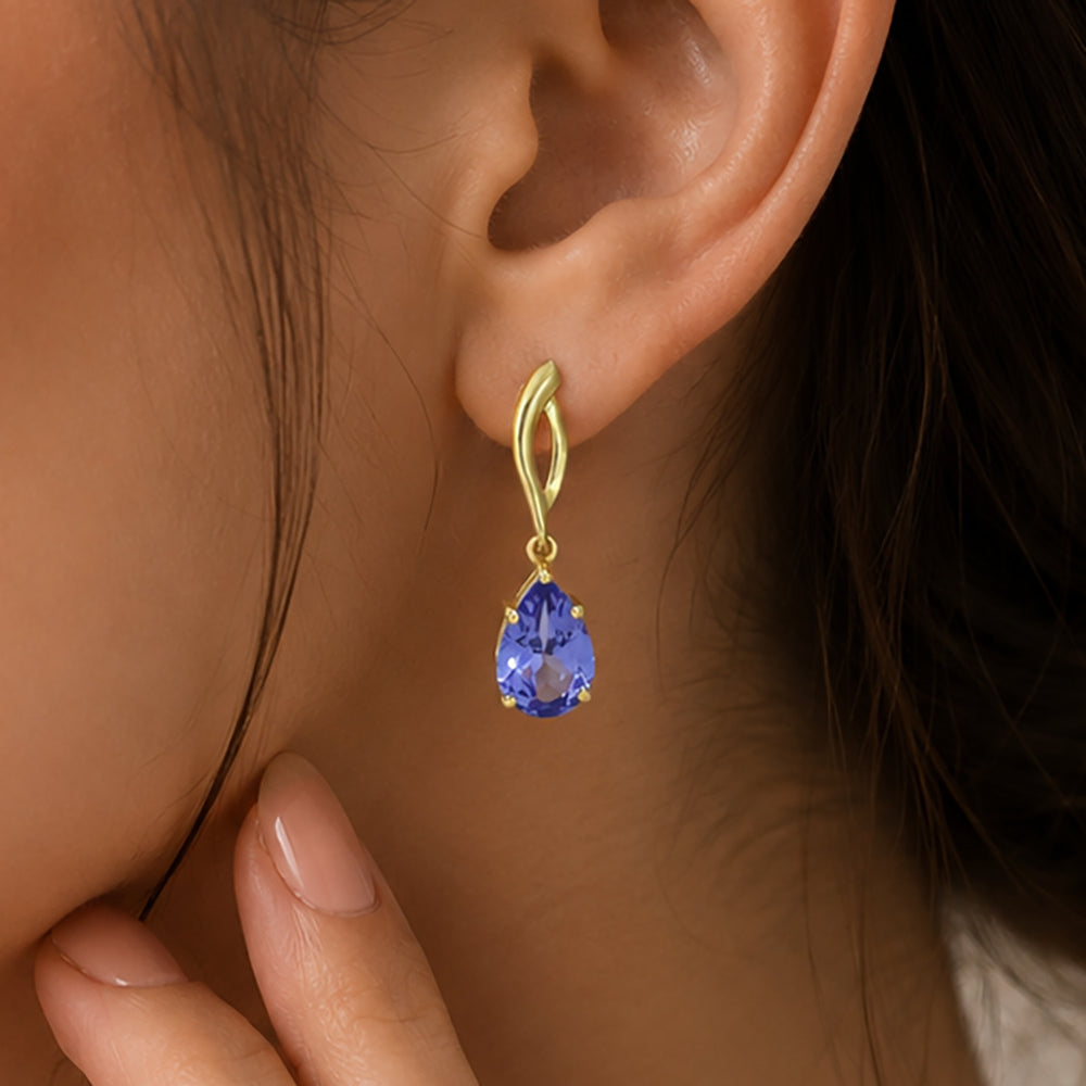 Trendy 18K Gold Plated Colored Gemstone Teardrop Drop Earrings for Women & Girls BIE1026
