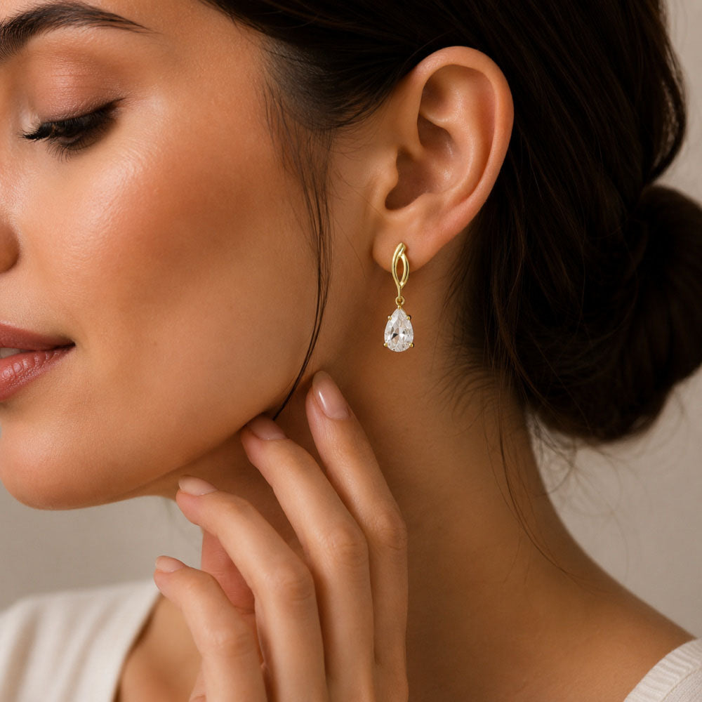 Trendy 18K Gold Plated Colored Gemstone Teardrop Drop Earrings for Women & Girls BIE1026