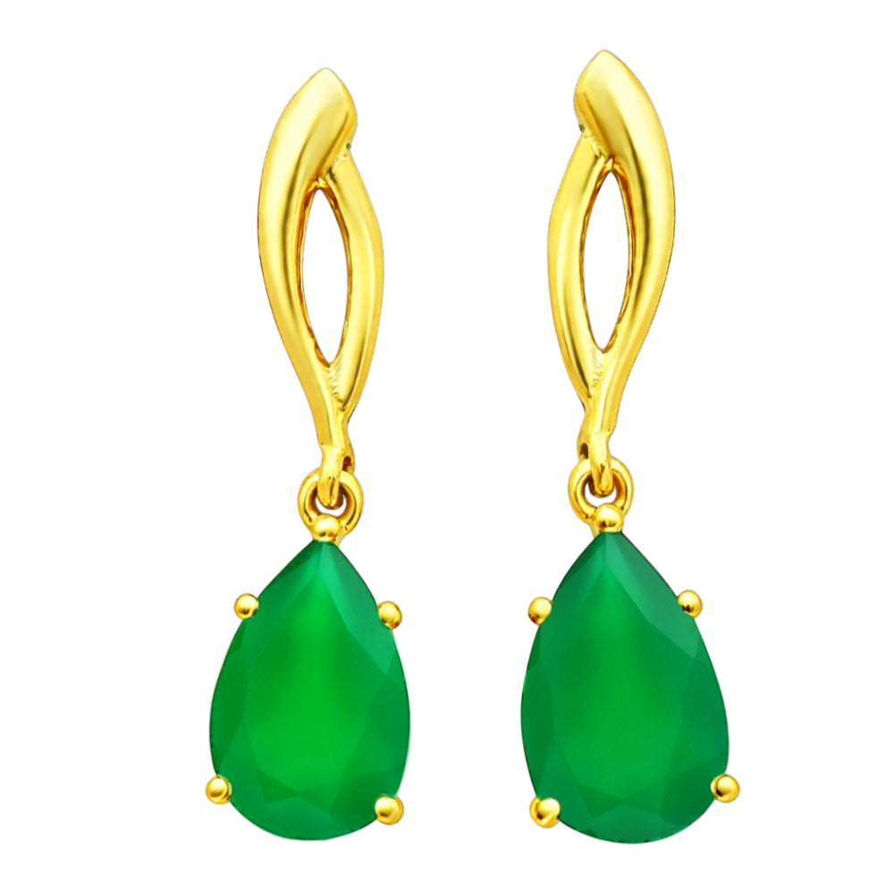 Trendy 18K Gold Plated Colored Gemstone Teardrop Drop Earrings for Women & Girls BIE1026