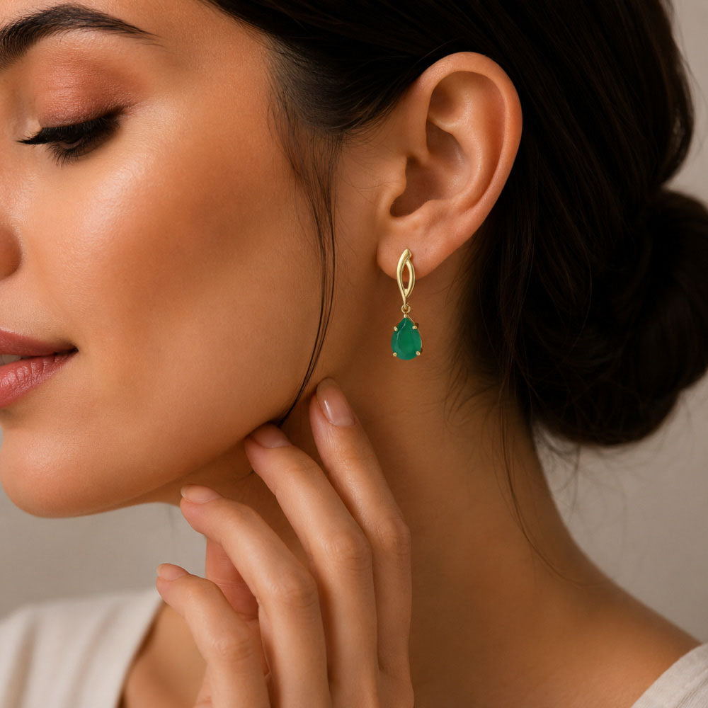 Trendy 18K Gold Plated Colored Gemstone Teardrop Drop Earrings for Women & Girls BIE1026