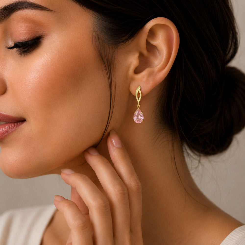 Trendy 18K Gold Plated Colored Gemstone Teardrop Drop Earrings for Women & Girls BIE1026