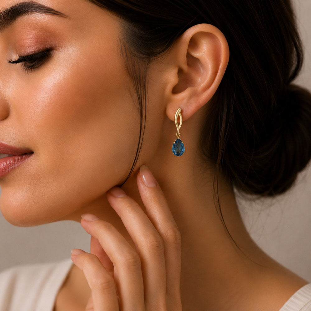 Trendy 18K Gold Plated Colored Gemstone Teardrop Drop Earrings for Women & Girls BIE1026