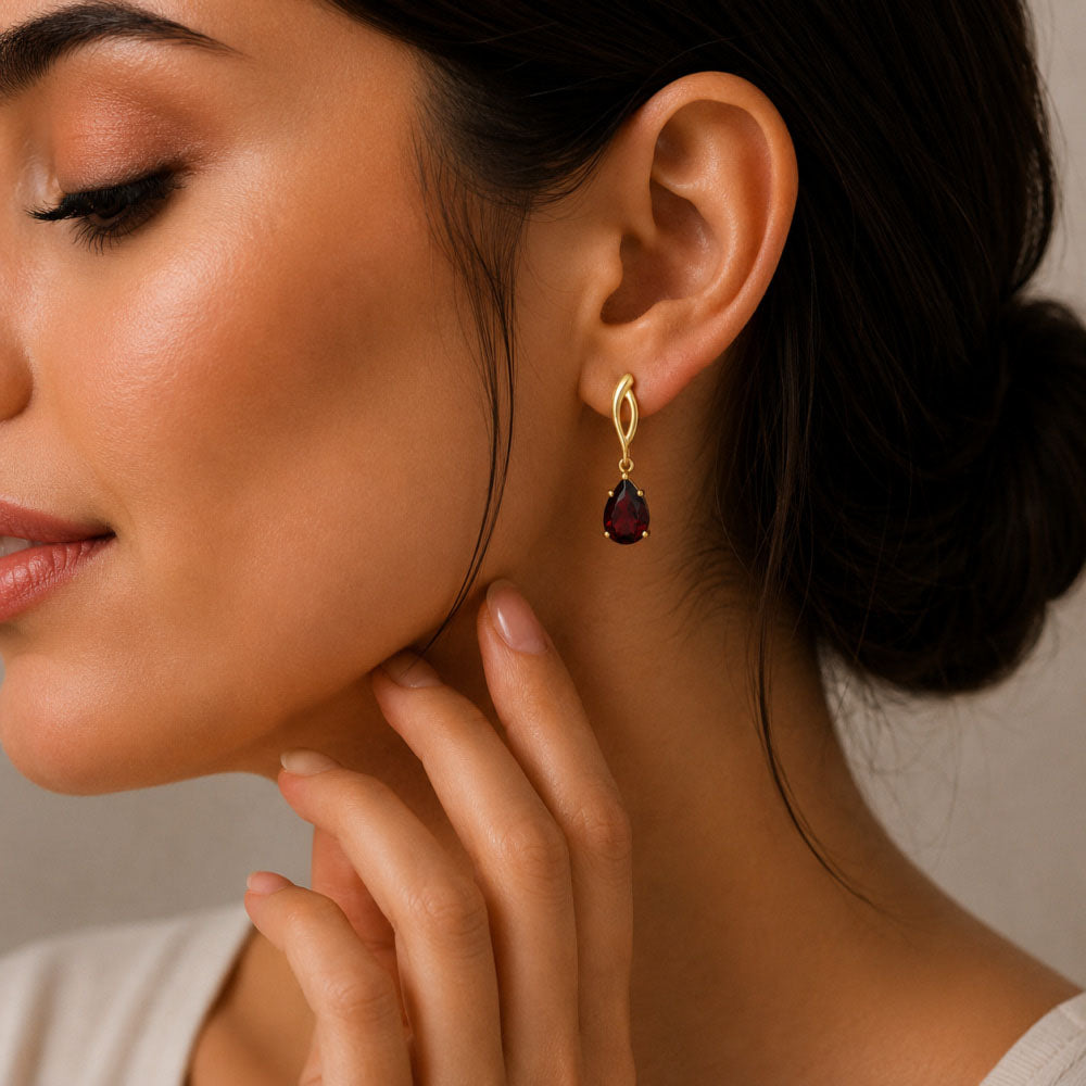 Trendy 18K Gold Plated Colored Gemstone Teardrop Drop Earrings for Women & Girls BIE1026