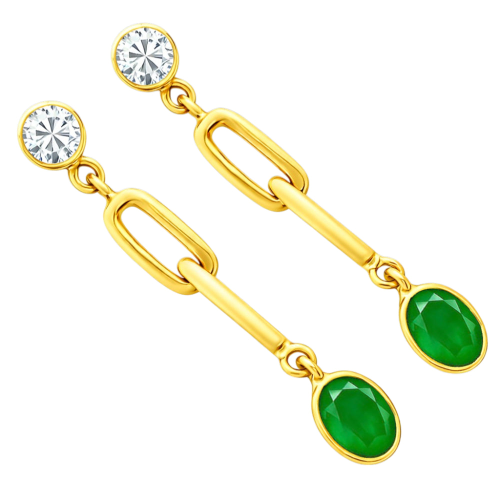 Elegant 18K Gold Plated Colored Gemstone Chain Dangle Earrings BIE1027