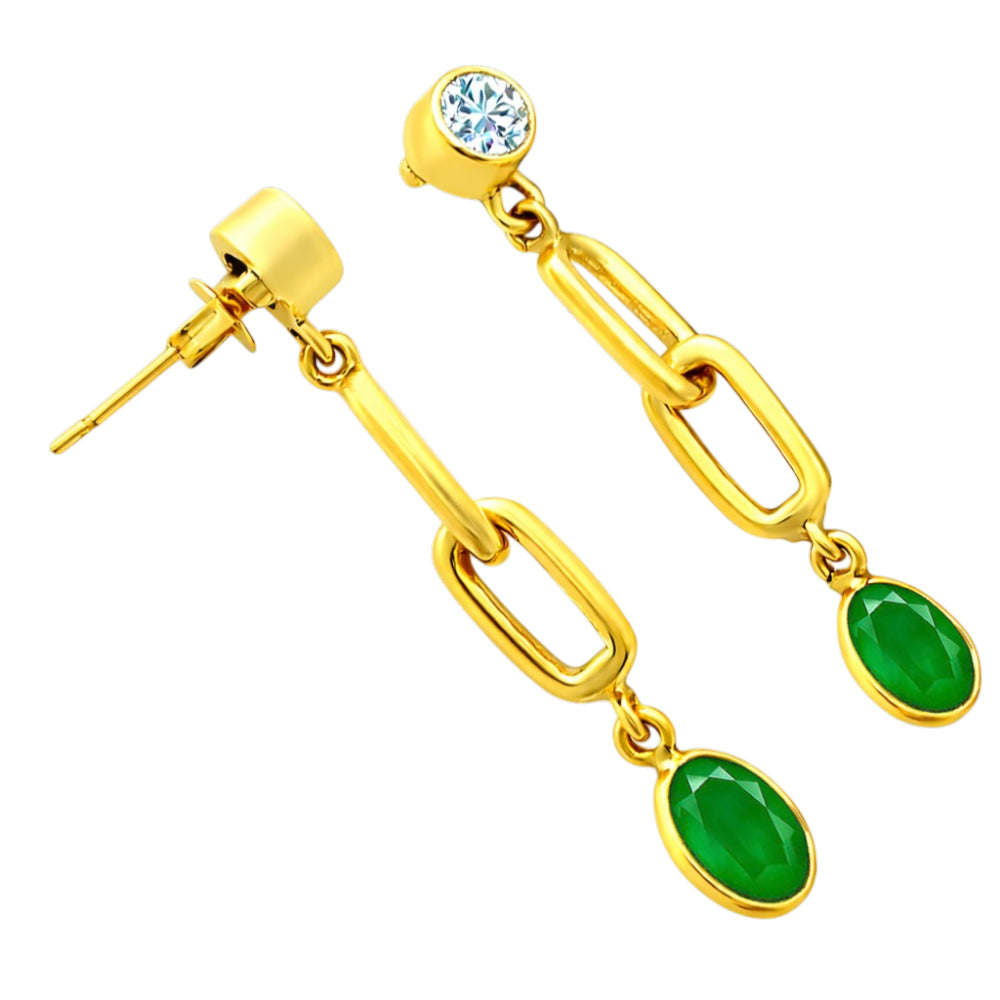 Elegant 18K Gold Plated Colored Gemstone Chain Dangle Earrings BIE1027
