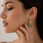 Elegant 18K Gold Plated Colored Gemstone Chain Dangle Earrings BIE1027