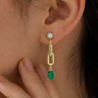 Elegant 18K Gold Plated Colored Gemstone Chain Dangle Earrings BIE1027