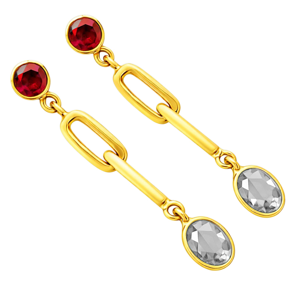 Elegant 18K Gold Plated Colored Gemstone Chain Dangle Earrings BIE1027